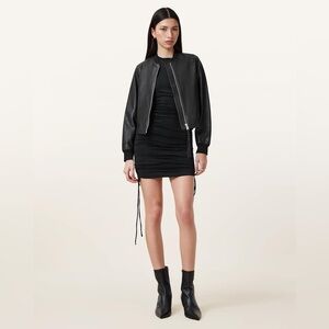 All Saints Orten Black Leather Bomber Jacket